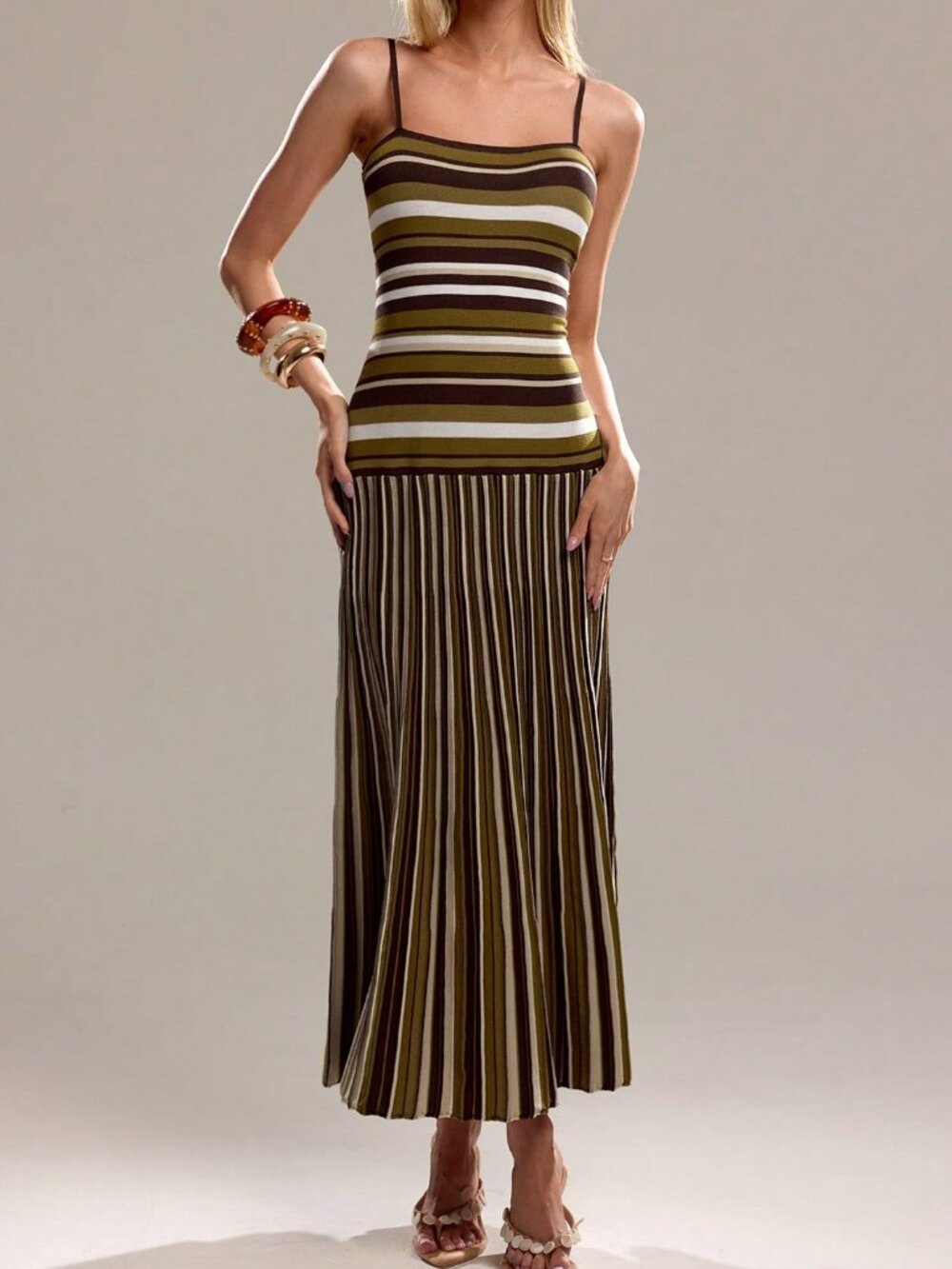 Multicolor Casual Women's Striped Knit Maxi Dress - Picture 4 of 5